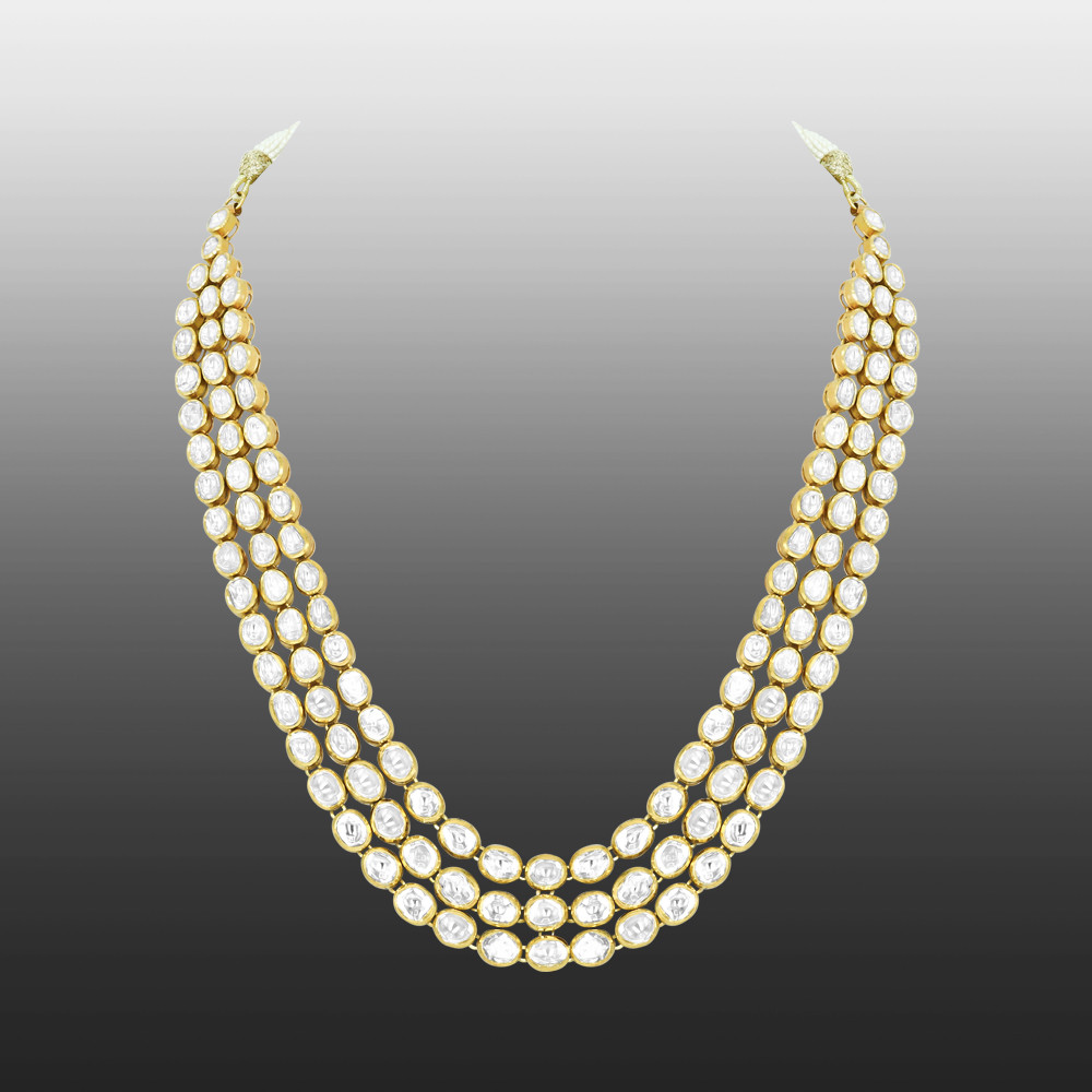 Triple-Row Polki Necklace for Grand Occasions